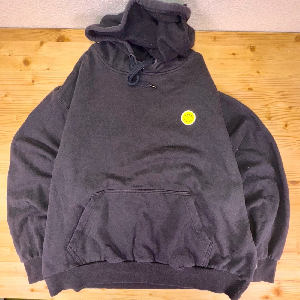 Vans Off The Wall Smiley‎ Face Hoodie XXL Black Graphic Streetwear